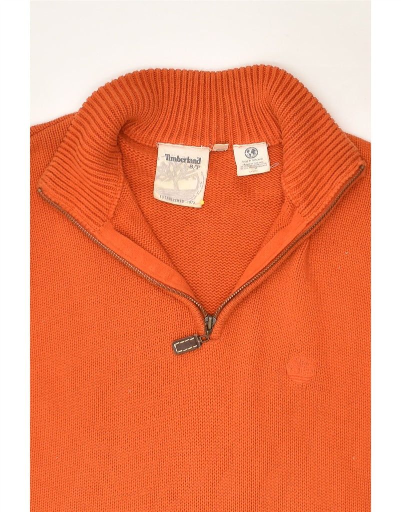 TIMBERLAND Mens Zip Neck Jumper Sweater Small Orange Cotton | Vintage Timberland | Thrift | Second-Hand Timberland | Used Clothing | Messina Hembry 