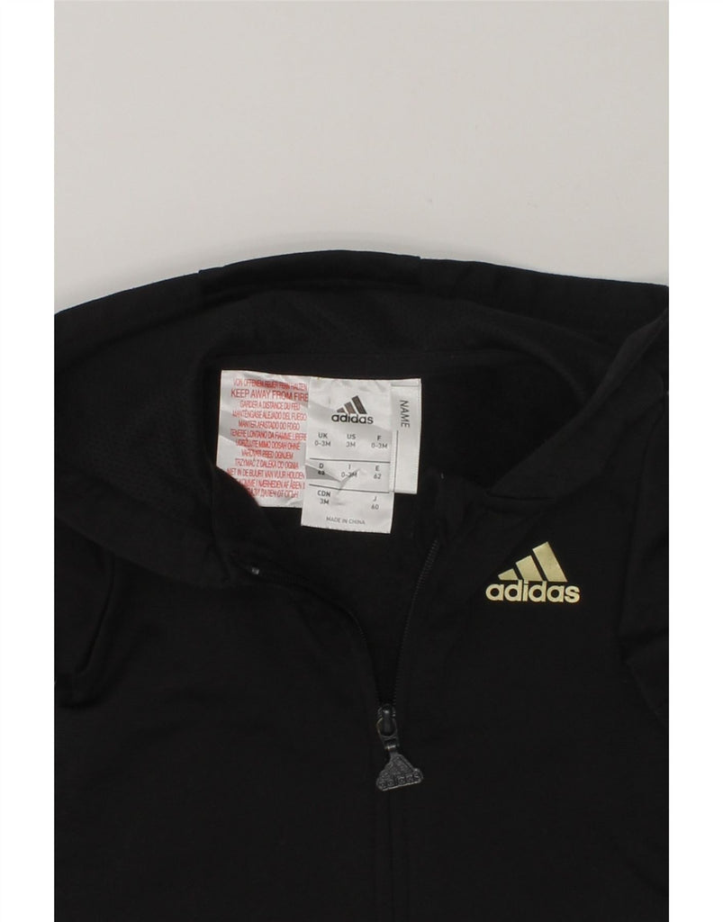 ADIDAS Baby Girls Graphic Zip Hoodie Sweater 0-3 Months Black Polyester | Vintage Adidas | Thrift | Second-Hand Adidas | Used Clothing | Messina Hembry 