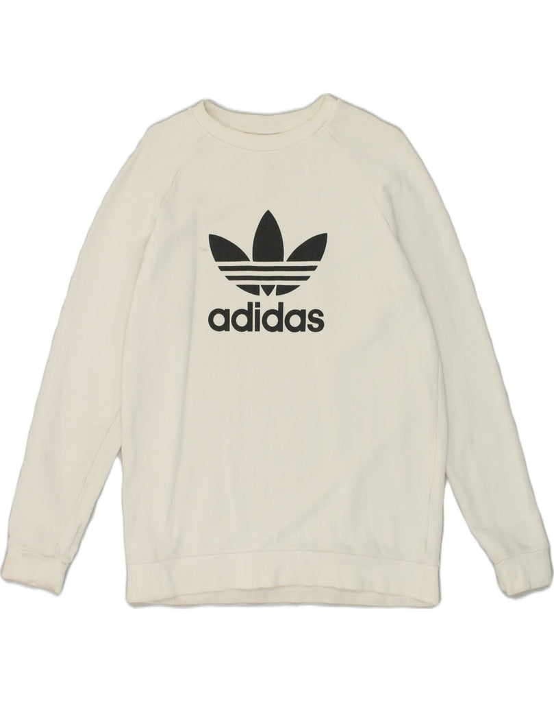 ADIDAS Mens Graphic Sweatshirt Jumper Medium Off White Cotton | Vintage Adidas | Thrift | Second-Hand Adidas | Used Clothing | Messina Hembry 