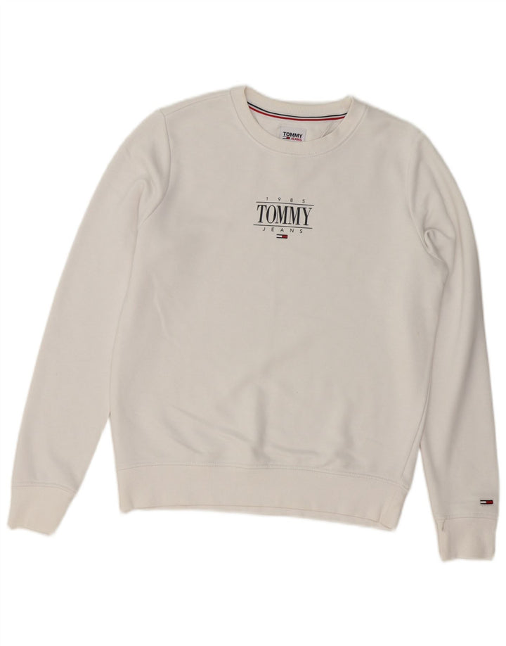 TOMMY HILFIGER Womens Graphic Oversized Sweatshirt Jumper UK 6 XS White
