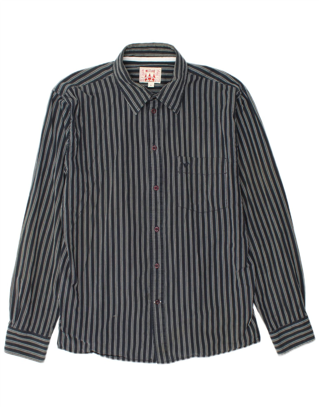 MUSTANG Mens Shirt Large Black Striped Cotton