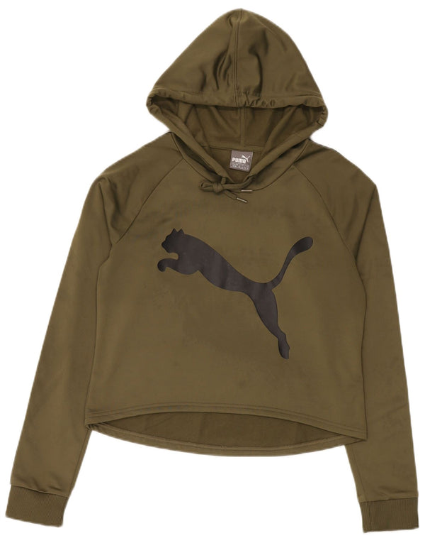 Puma Womens Graphic Hoodie Jumper UK 14 Medium Khaki Polyester