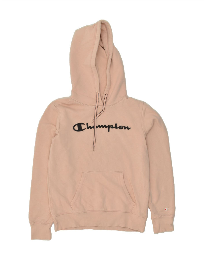 CHAMPION Womens Graphic Hoodie Jumper UK 14 Medium Pink Cotton | Vintage Champion | Thrift | Second-Hand Champion | Used Clothing | Messina Hembry 