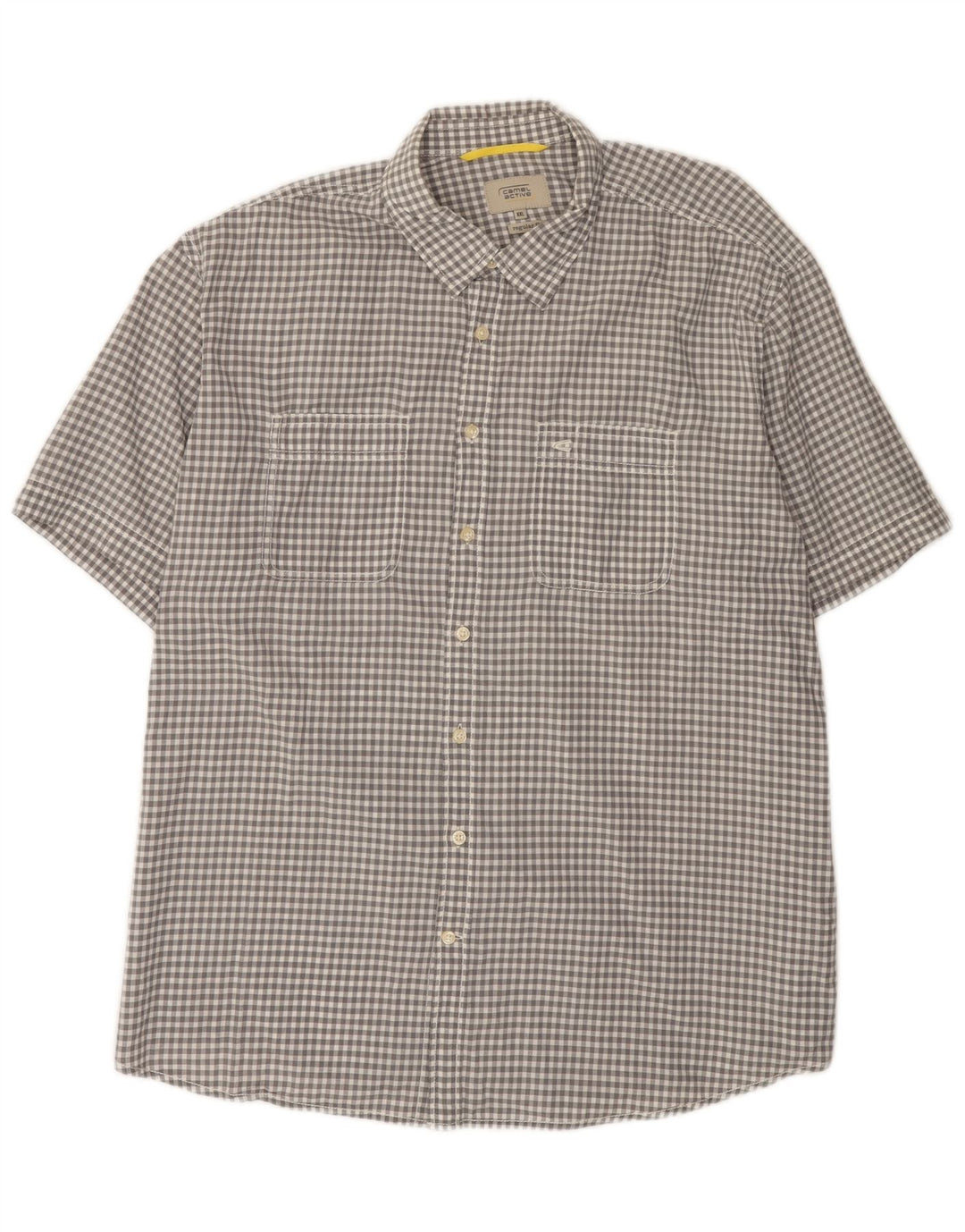 Camel Active Mens Short Sleeve Regular Fit Shirt 2XL Grey Gingham Cotton