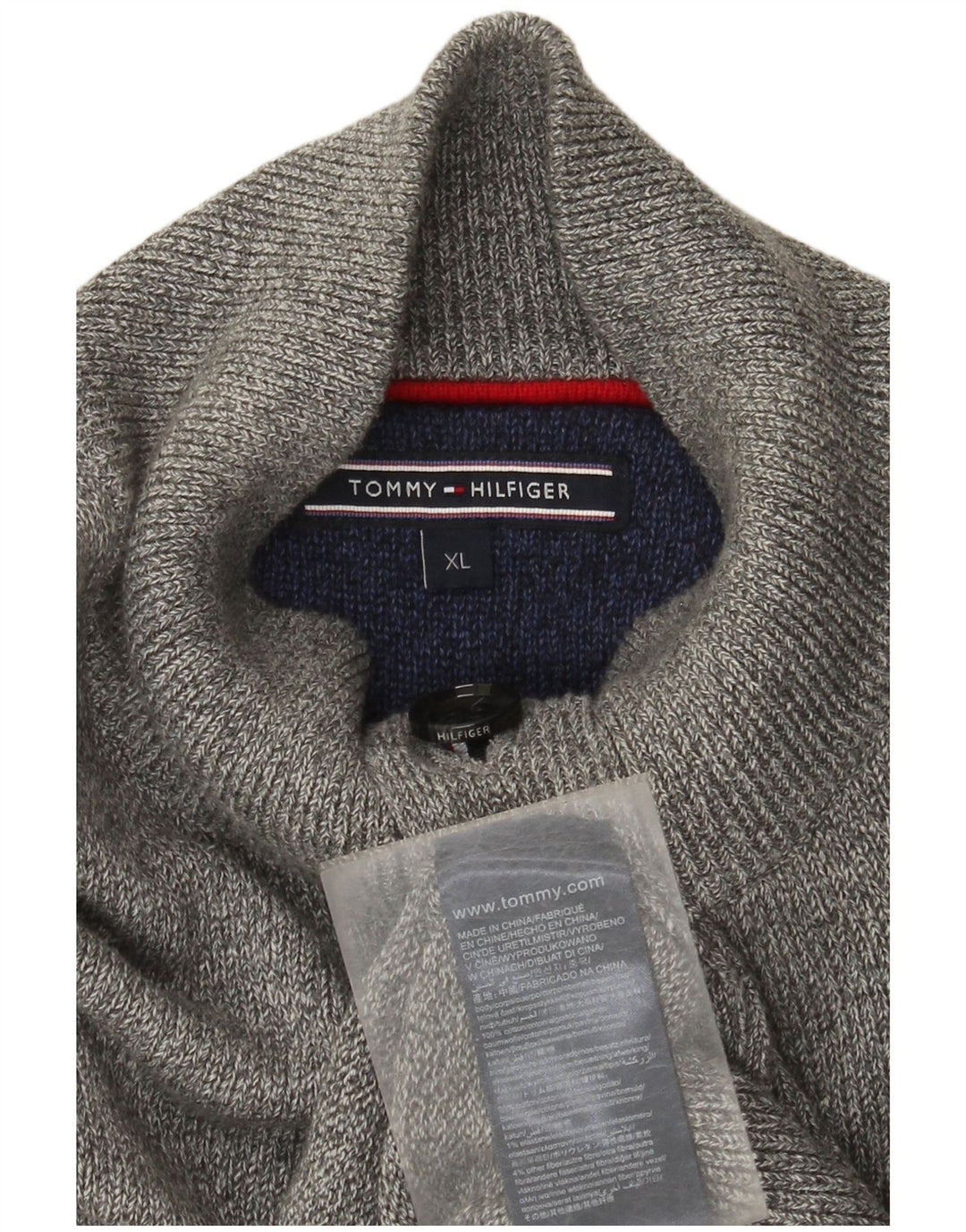 Tommy Hilfiger Mens Button Neck Jumper Sweater XL Grey Flecked Cotton