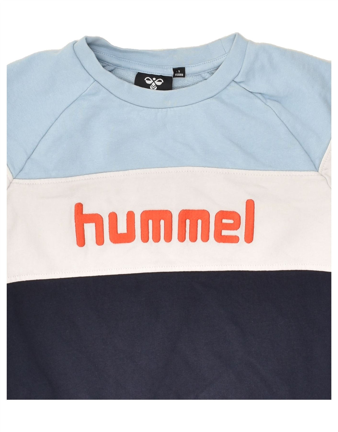 HUMMEL Boys Graphic Sweatshirt Jumper 7-8 Years Blue Colourblock Cotton | Vintage Hummel | Thrift | Second-Hand Hummel | Used Clothing | Messina Hembry 