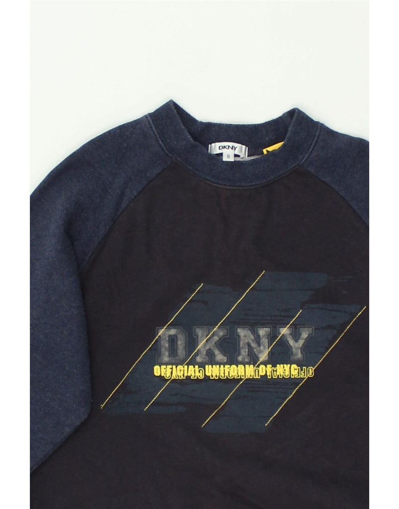 DKNY Boys Graphic Sweatshirt Jumper 7-8 Years Navy Blue Cotton | Vintage Dkny | Thrift | Second-Hand Dkny | Used Clothing | Messina Hembry 