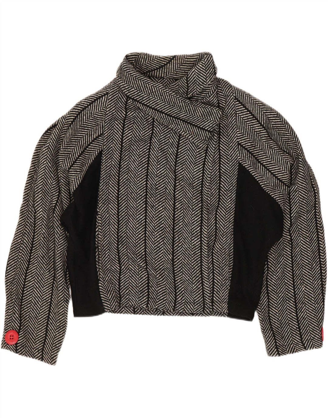 Vintage Womens Crop Batwing Blazer Jacket US 1 XS Black Herringbone Wool