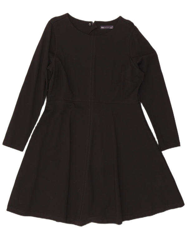 Marks & Spencer Womens Long Sleeve A-Line Dress UK 18 XL Black Viscose