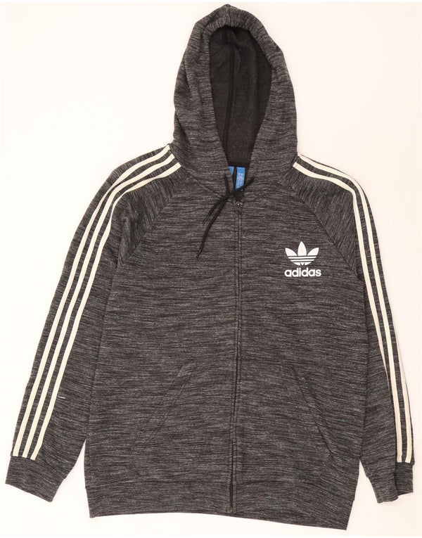 Adidas Mens Zip Hoodie Sweater XL Grey Flecked Cotton