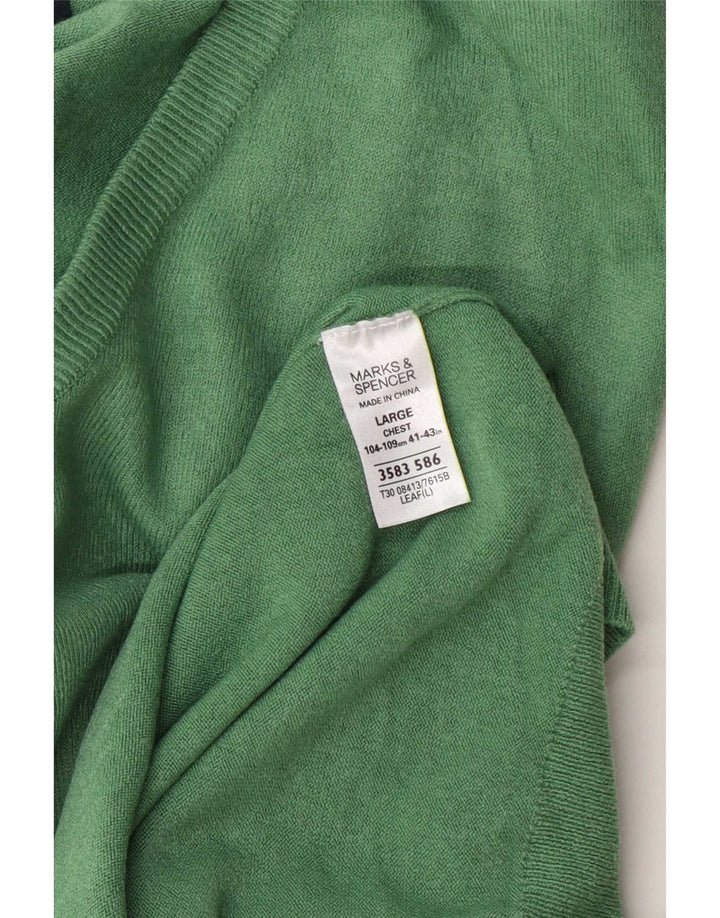Marks & Spencer Mens V-Neck Jumper Sweater Large Green Acrylic