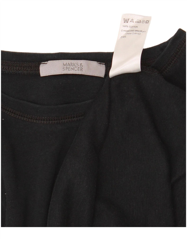 Marks & Spencer Womens Top Long Sleeve UK 8 Small Black Cotton