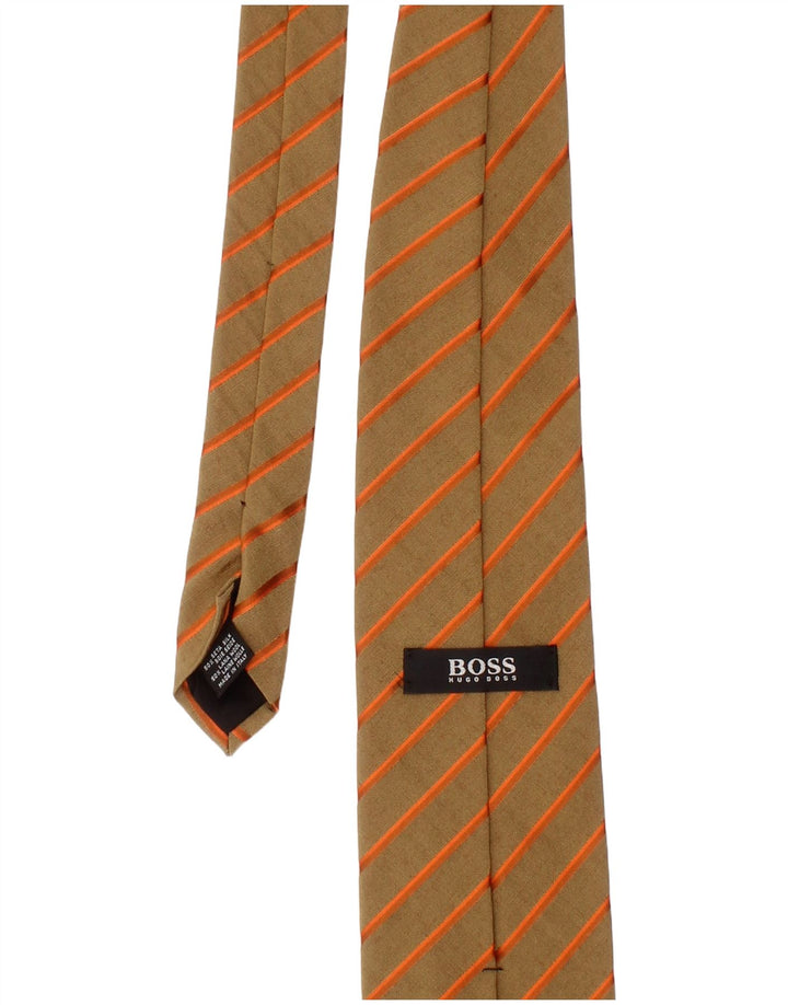 Hugo Boss Mens Tie One Size Beige Striped Silk Classic