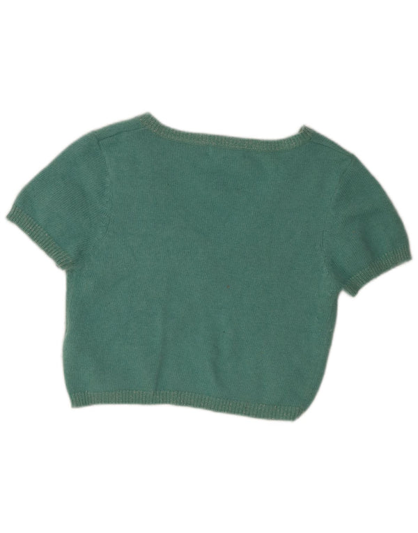 Topshop Womens Short Sleeve Crop Cardigan Top UK 12 Medium Green Nylon