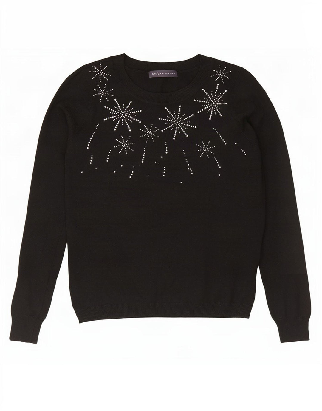 Marks & Spencer Womens Graphic Boat Neck Jumper Sweater UK 12 Medium Black