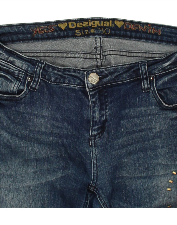 DESIGUAL Womens Graphic Slim Jeans W30 L29 Navy Blue Vintage Desigual and Second-Hand Desigual from Messina Hembry 