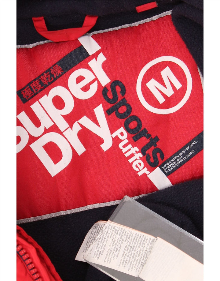Superdry Womens Hooded Padded Jacket UK 14 Medium Red Polyester