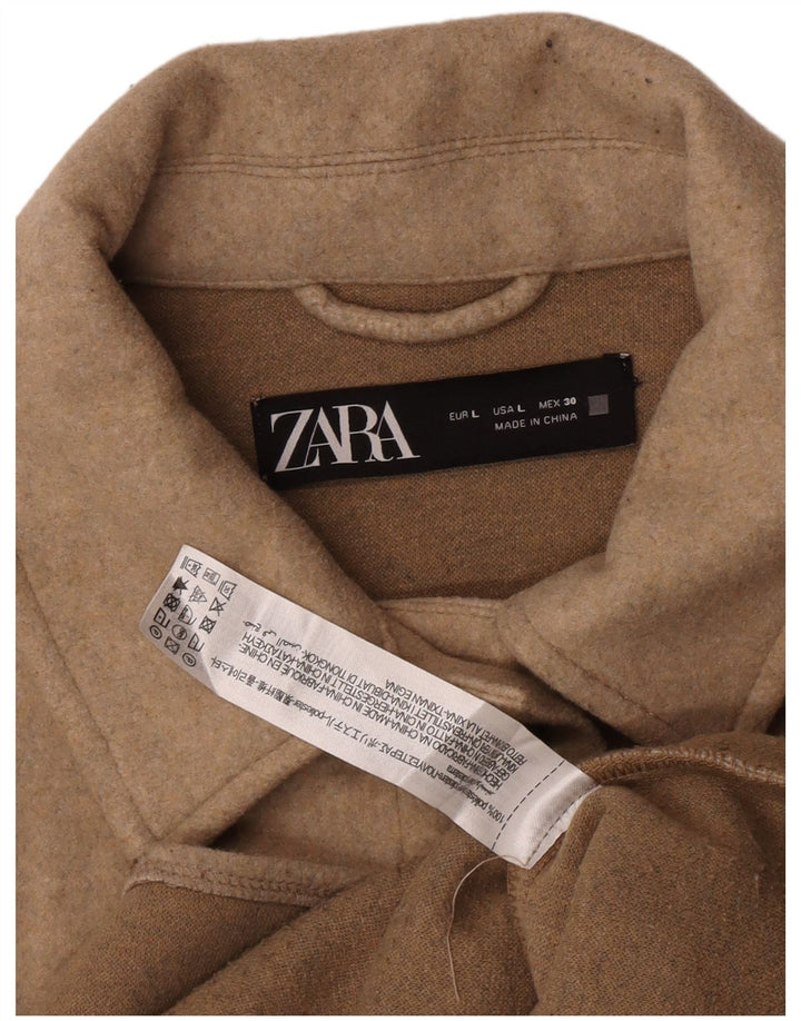 Zara Womens Shacket Jacket UK 14 Large Beige Polyester