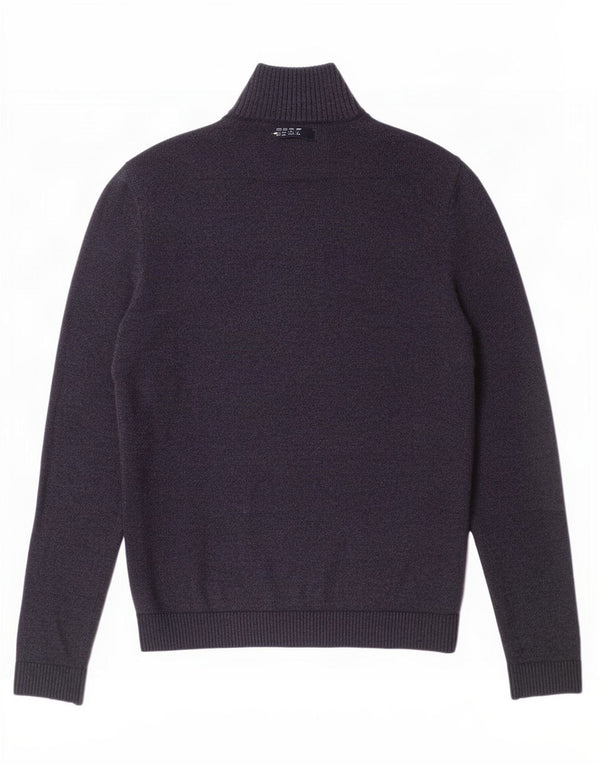 Hollister Mens Zip Neck Jumper Sweater Medium Navy Blue Cotton