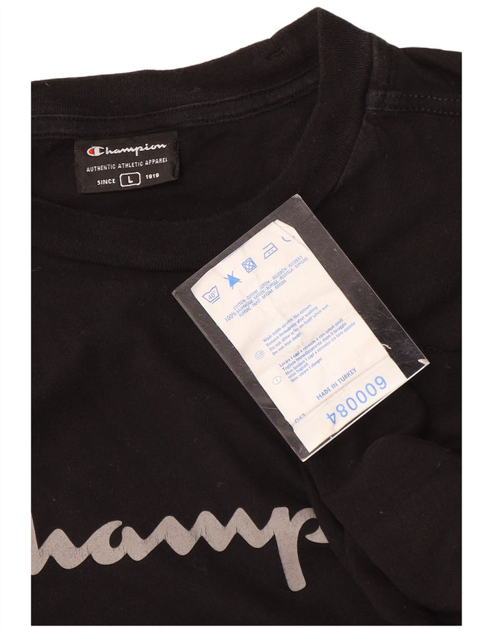 Champion Mens Graphic Top Long Sleeve Large Black Cotton
