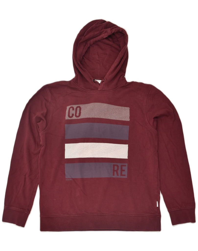 JACK & JONES Mens Slim Graphic Hoodie Jumper XL Burgundy Cotton | Vintage Jack & Jones | Thrift | Second-Hand Jack & Jones | Used Clothing | Messina Hembry 