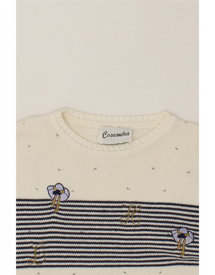 VINTAGE Womens Crew Neck Jumper Sweater EU 40 Medium Off White Striped Vintage Vintage and Second-Hand Vintage from Messina Hembry 