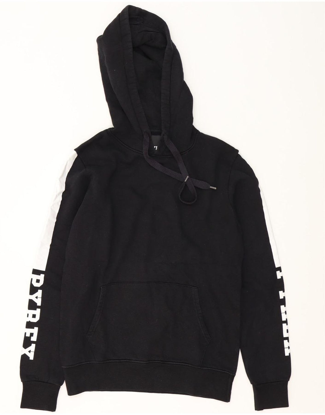 Pyrex Mens Graphic Hoodie Jumper Small Black Colourblock Cotton