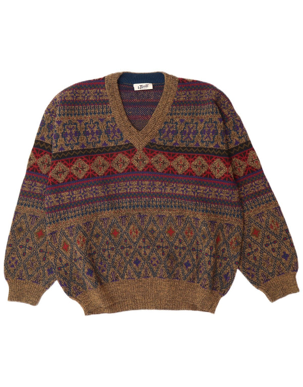L. TORELLI Mens V-Neck Jumper Sweater IT 48 Medium Multicoloured Fair Isle