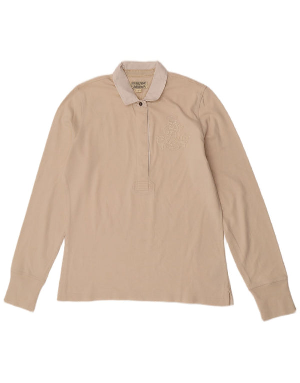 Ralph Lauren Womens Long Sleeve Polo Shirt UK 14 Large Off White Cotton