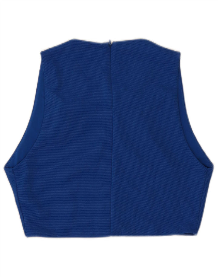 Zara Womens Crop Sleeveless Blouse Top UK 14 Large Blue Polyester