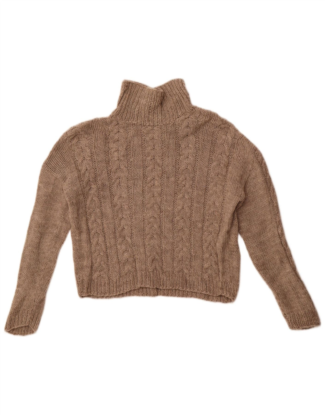 Vintage Womens Crop Turtle Neck Jumper Sweater UK 14 Medium Beige