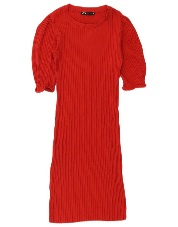 Zara Womens Short Sleeves Jumper Dress UK 8 Small Red
