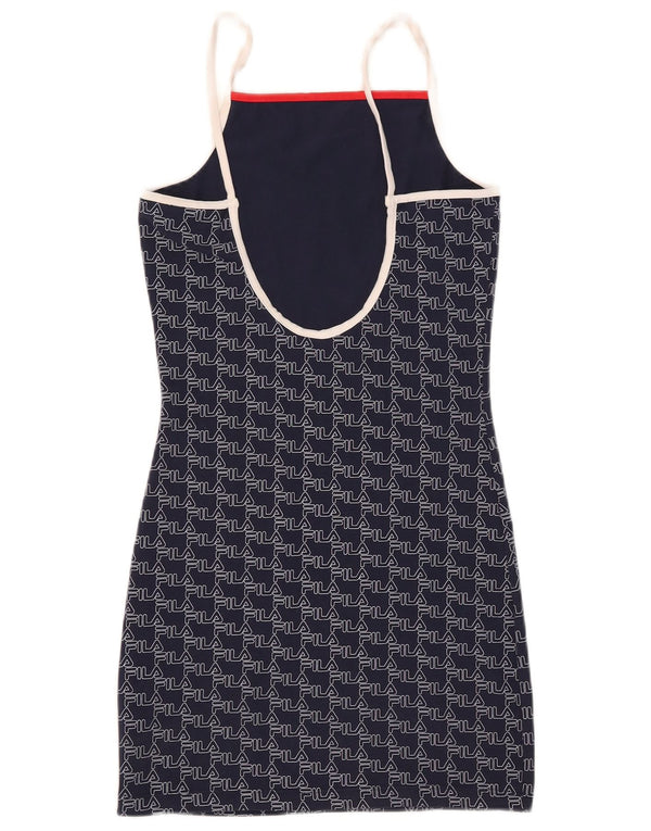 Fila Womens Graphic Sleeveless Sheath Dress UK 10 Small Navy Blue Cotton