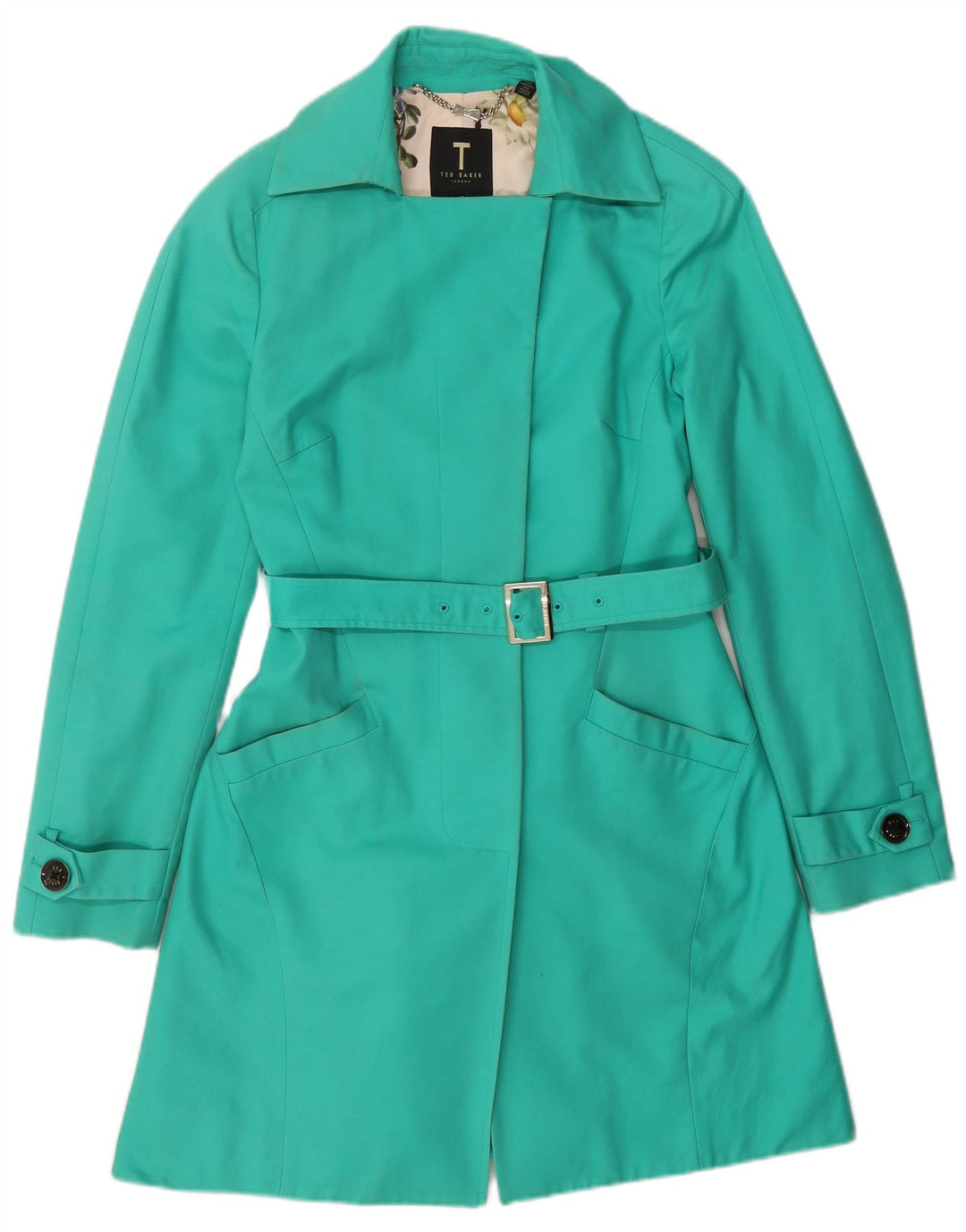 Ted Baker Womens Trench Coat Size 2 Small Green Cotton