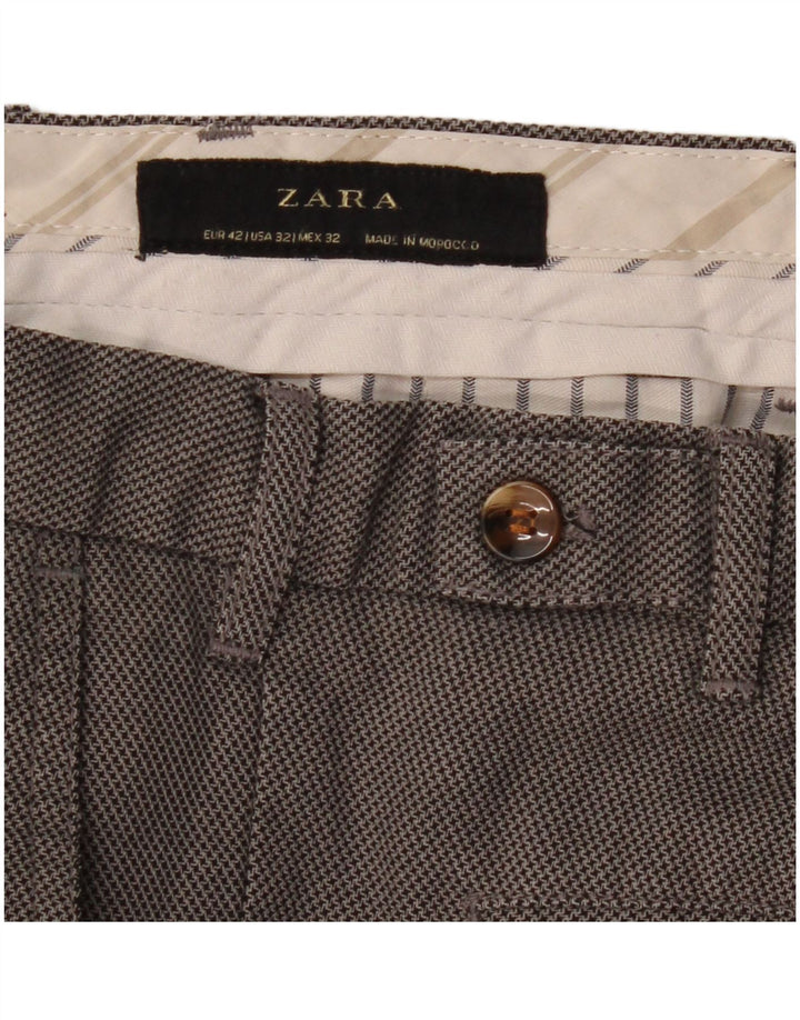 ZARA Mens Slim Suit Trousers EU 42 Large W32 L28 Grey Houndstooth