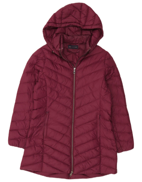Marks & Spencer Womens Hooded Padded Coat UK 12 Medium Burgundy Polyamide