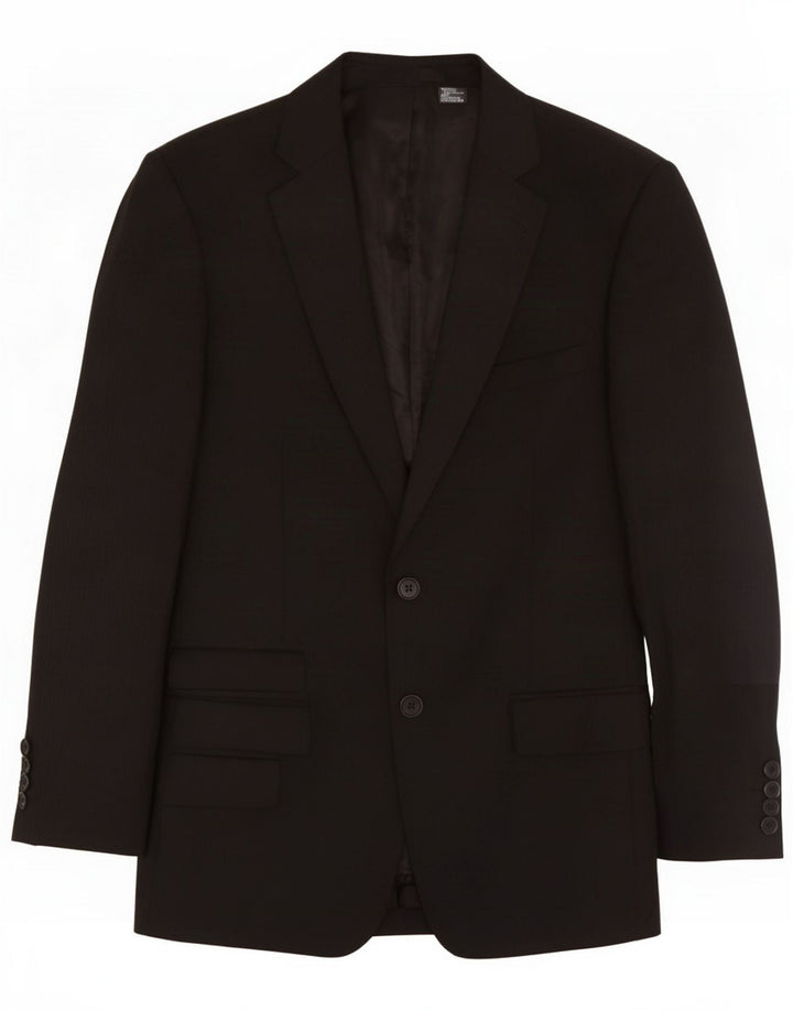 Zara Mens 2 Button Blazer Jacket EU 46 Small Black Wool