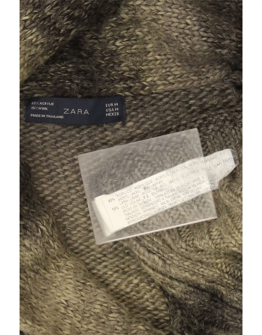 Zara Womens Longline Cardigan Sweater UK 14 Medium Grey Striped Acrylic