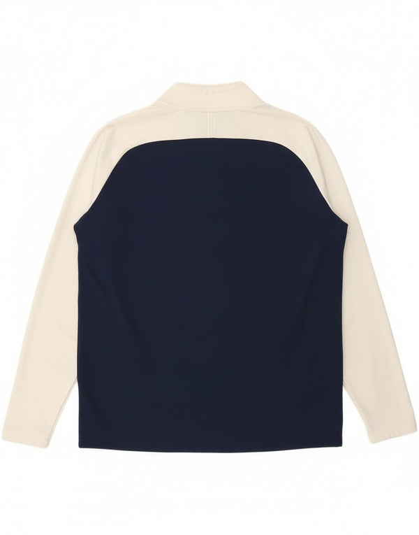 Nike Mens Dri Fit Zip Neck Top Long Sleeve Large Navy Blue Colourblock