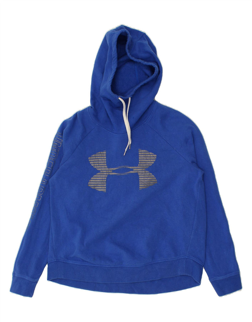 UNDER ARMOUR Womens Graphic Hoodie Jumper UK 16 Large Blue Cotton | Vintage Under Armour | Thrift | Second-Hand Under Armour | Used Clothing | Messina Hembry 