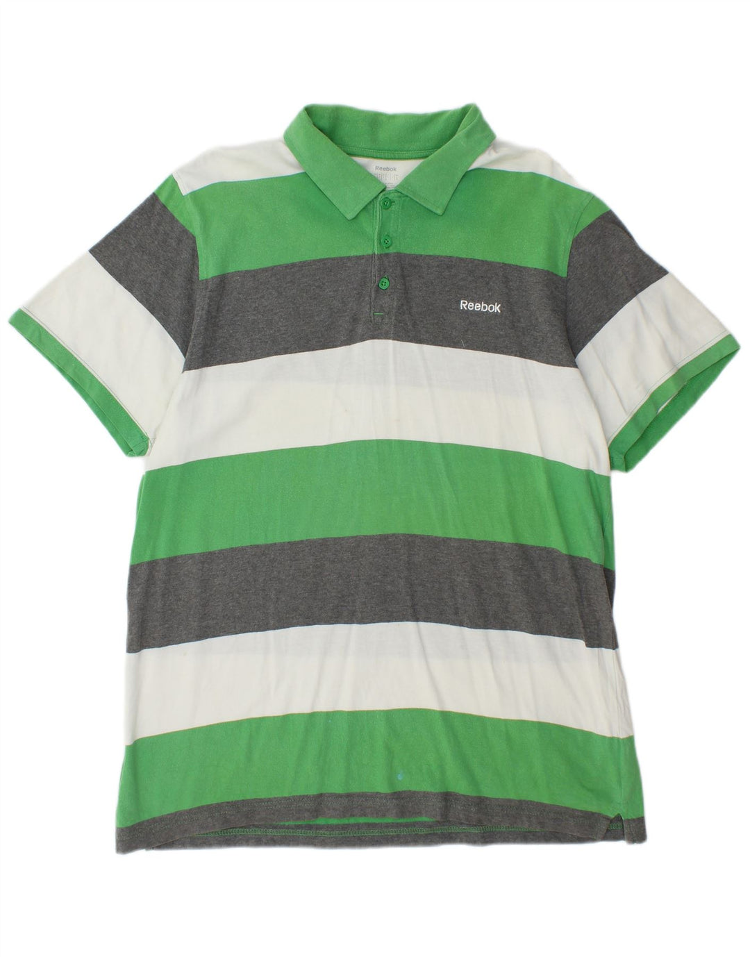 Reebok Mens Rugby Polo Shirt Large Green Striped Cotton