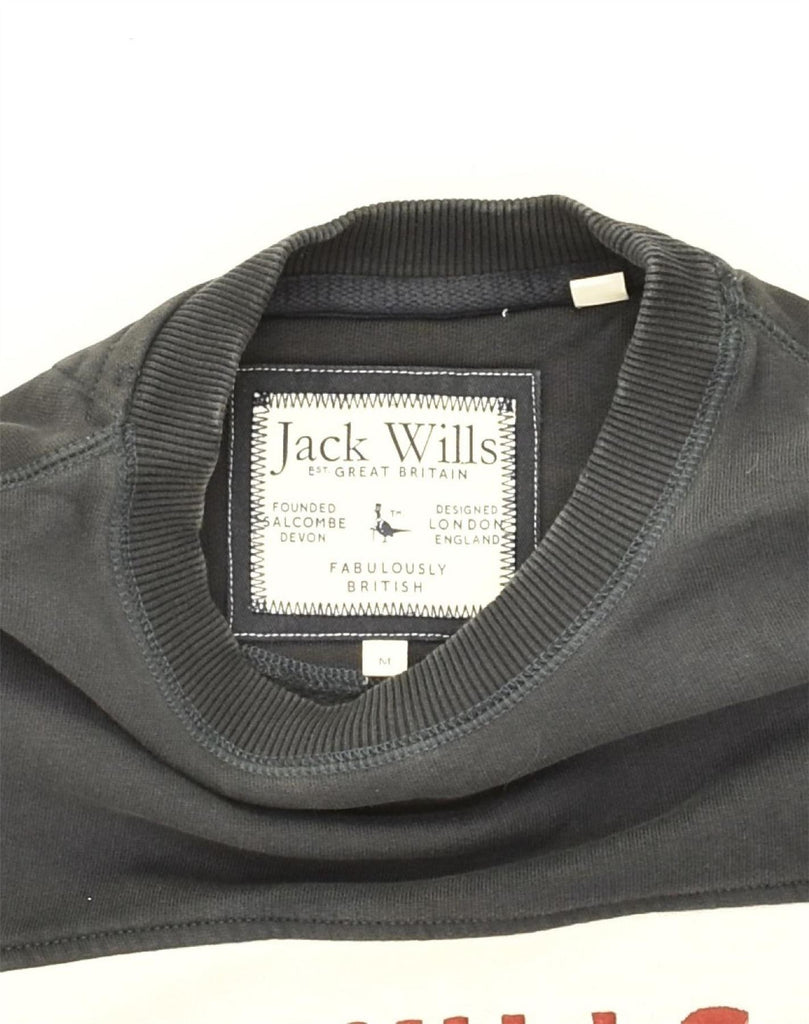 JACK WILLS Mens Graphic Sweatshirt Jumper Medium Grey Colourblock Cotton | Vintage Jack Wills | Thrift | Second-Hand Jack Wills | Used Clothing | Messina Hembry 