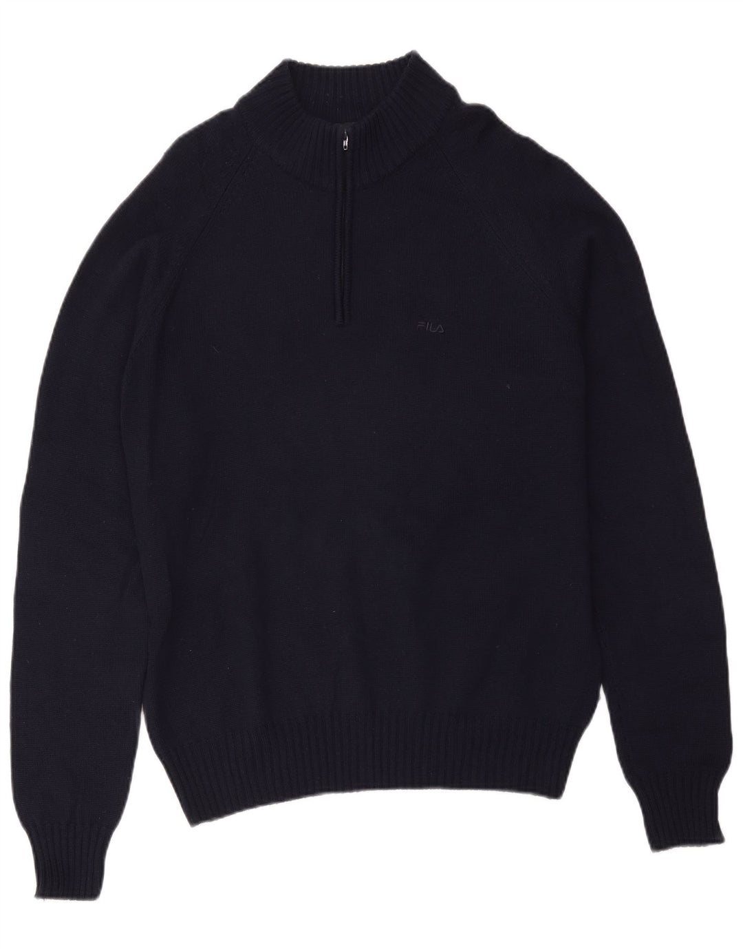Fila Mens Zip Neck Jumper Sweater Large Navy Blue Merino Wool