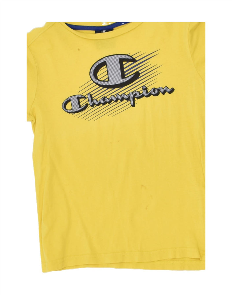 CHAMPION Boys Graphic T-Shirt Top 7-8 Years Yellow Cotton | Vintage Champion | Thrift | Second-Hand Champion | Used Clothing | Messina Hembry 