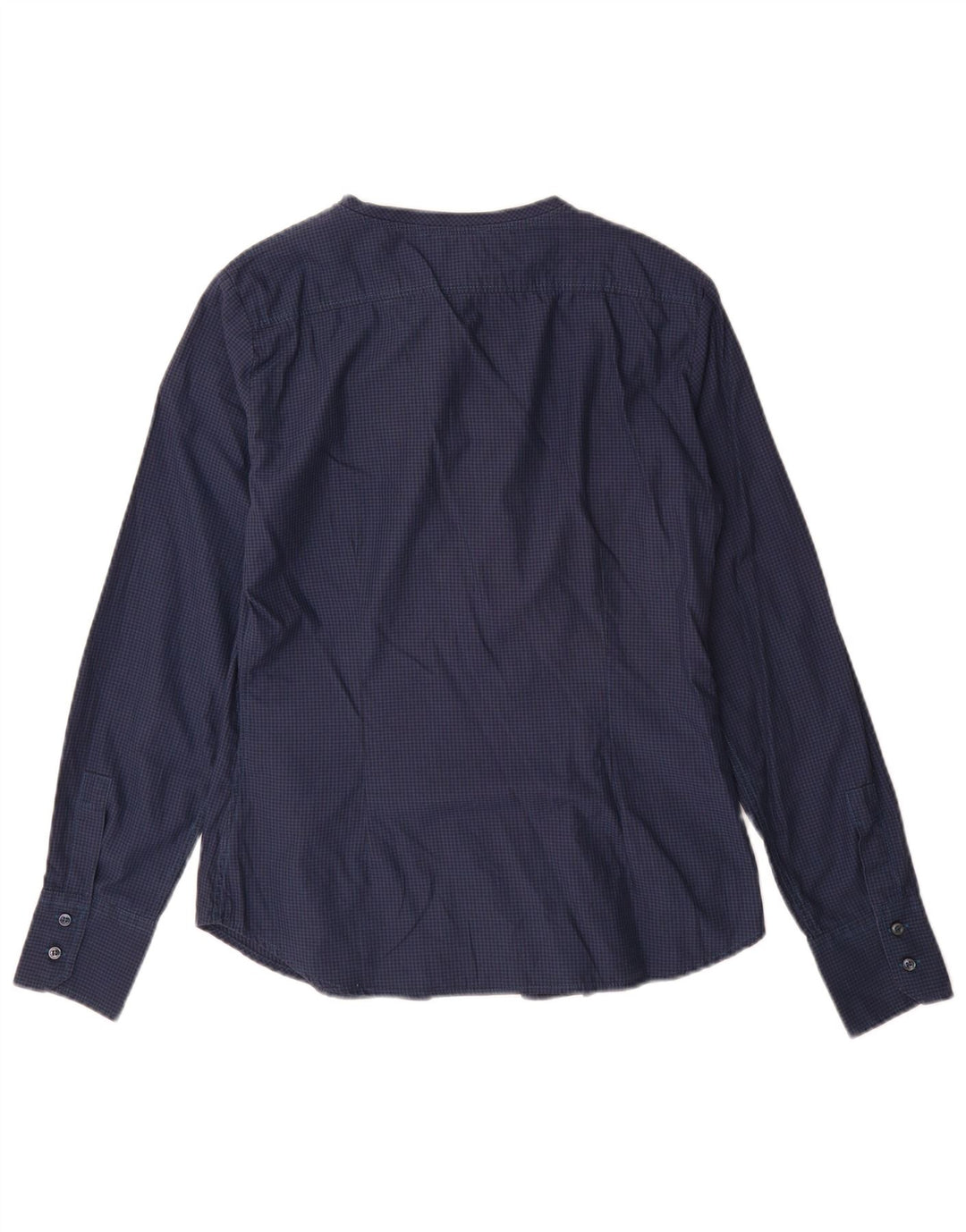 Henry s Womens Ruffle Front Shirt IT 42 Medium Navy Blue Gingham