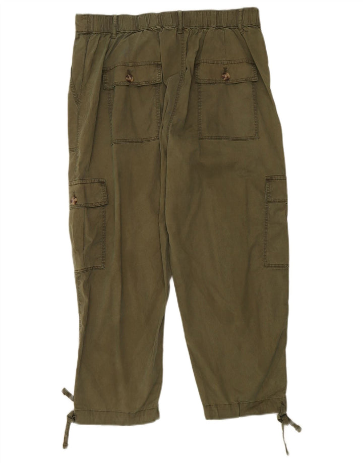 Marks & Spencer Womens Regular Cropped Trousers UK 14 Large W34 L23 Khaki