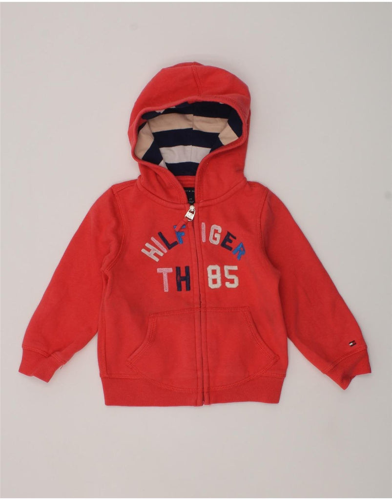 TOMMY HILFIGER Girls Graphic Zip Hoodie Sweater 2-3 Years Red Cotton | Vintage Tommy Hilfiger | Thrift | Second-Hand Tommy Hilfiger | Used Clothing | Messina Hembry 