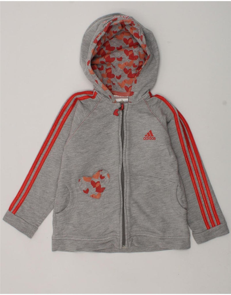 ADIDAS Girls Graphic Zip Hoodie Sweater 3-4 Years  Grey Cotton | Vintage Adidas | Thrift | Second-Hand Adidas | Used Clothing | Messina Hembry 