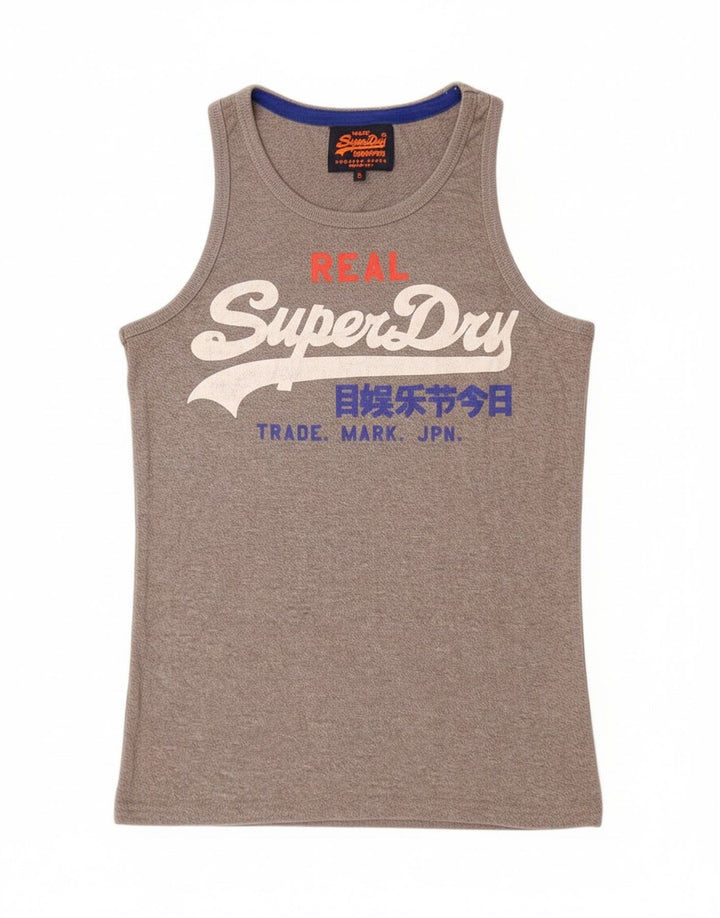 Superdry Mens Graphic Vest Top Small Grey Flecked Cotton