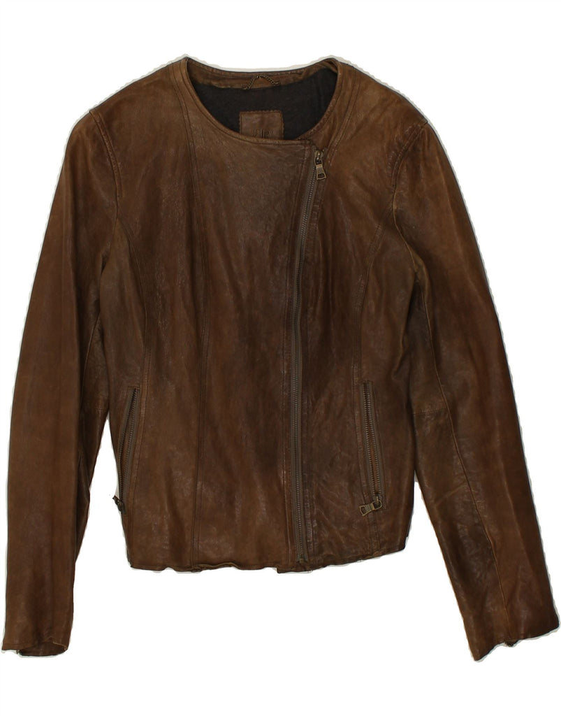 BANANA REPUBLIC Womens Crop Leather Jacket UK 14 Medium Brown Leather | Vintage Banana Republic | Thrift | Second-Hand Banana Republic | Used Clothing | Messina Hembry 